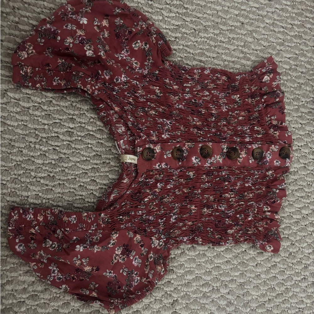 Japna Floral Shirred Blouse in Rust